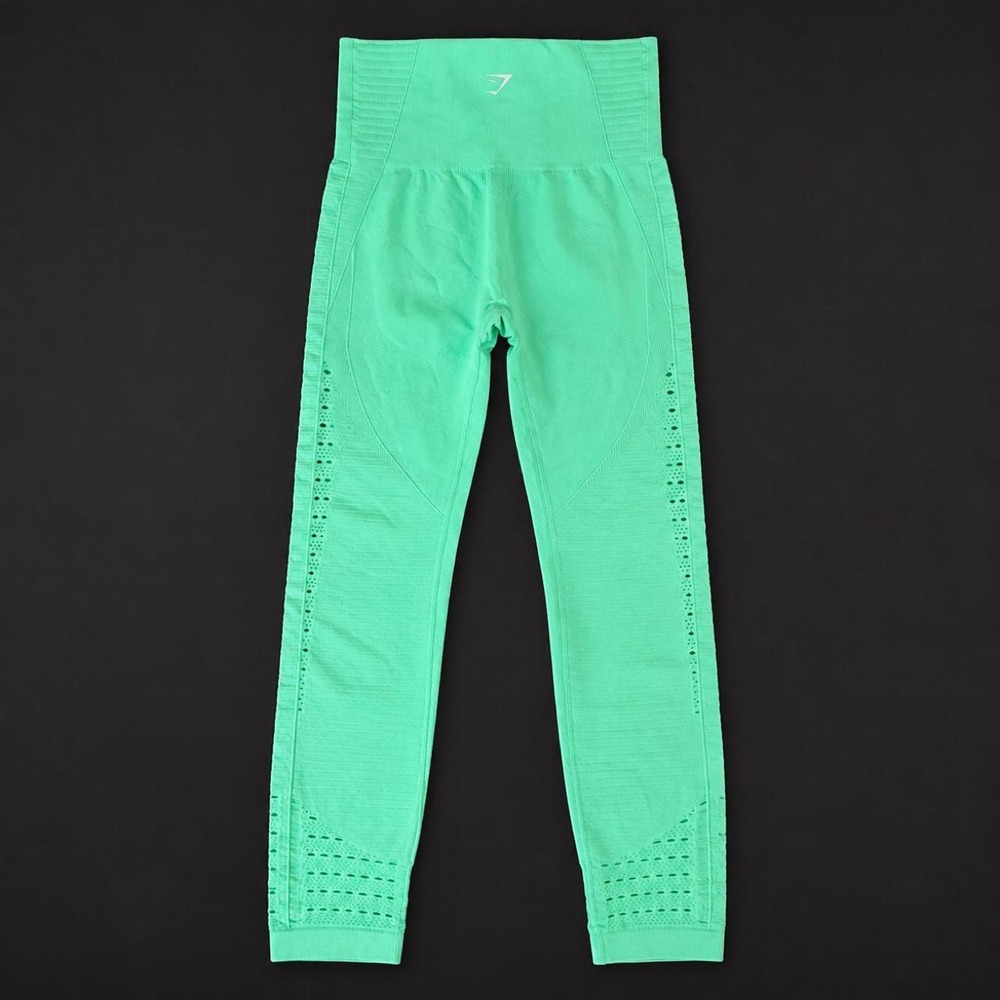 Gymshark Energy+ Seamless Leggings Green High Waisted Perforated Small GLLG1828